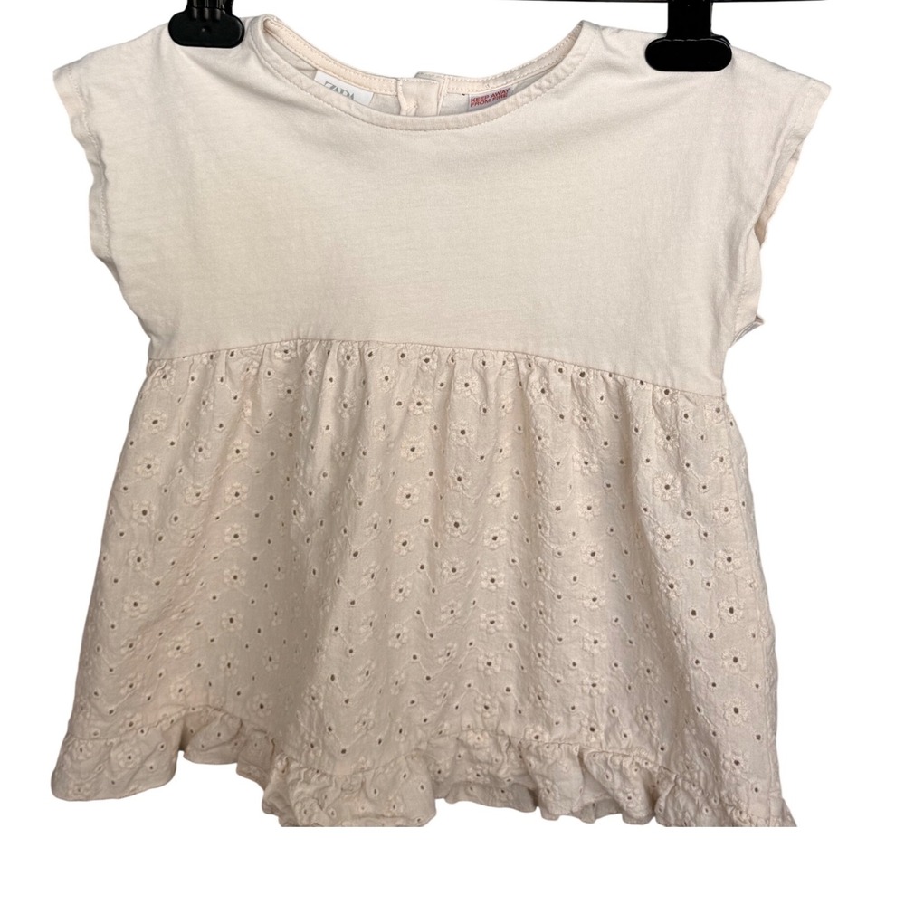 Zara Dress Kids 4-5 Years‎ Cream Cotton Eyelet Embroidered Ruffle Cap Sleeve
